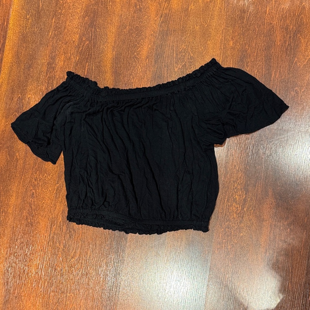 Emma & Sam Black Off-the-Shoulder Crop Top